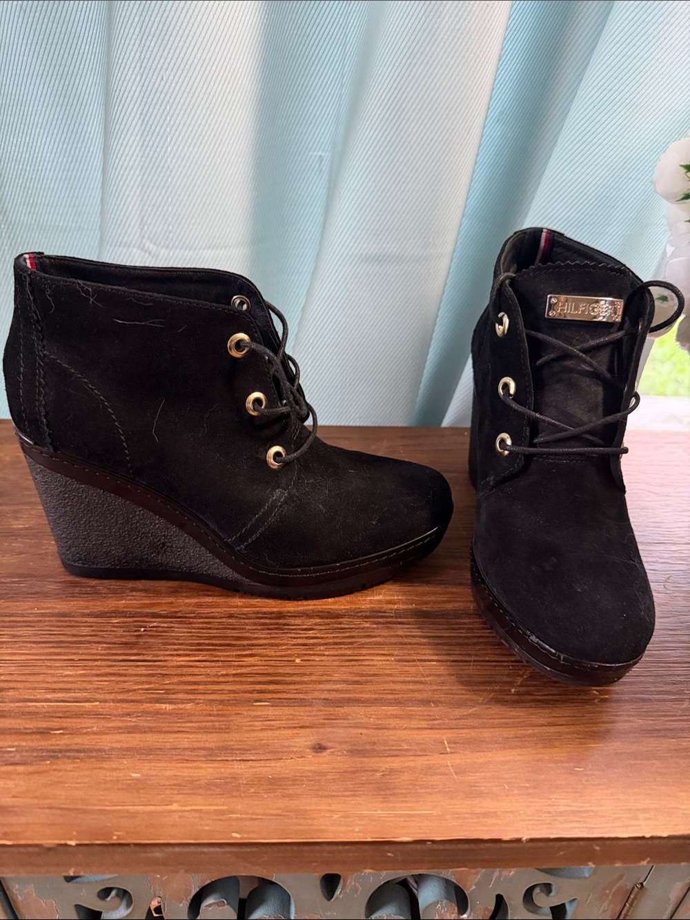 Tommy Hilfiger Black Suede Wedge Ankle Boots
